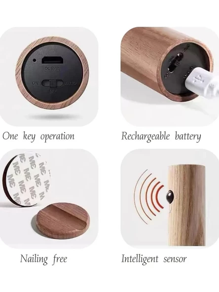 Modern Sensörlü USB Şarjlı Mıknatıslı Taşınabilir Duvar Aplik Masa Lambası Ahşap Görünümlü Gün Işığı B84 - 2