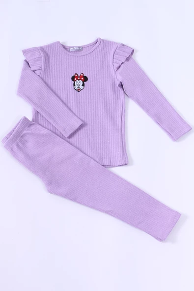 KIZ ÇOCUK TRİKO TAKIM KARAKTER NAKIŞLI KOLLARI FIRFIRLI E25 - Resim 6