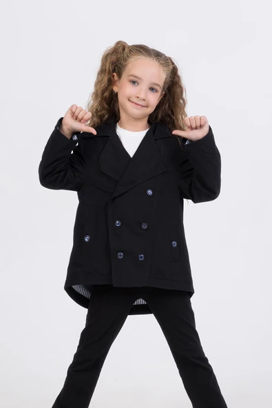 Çift Cepli Su Geçirmez Kız Çocuk Trençkot Yağmurluk - Resim 6