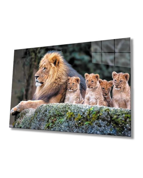 Aslanlar Dekoratif ve Modern Cam Tablo   Lions Table ürün görseli