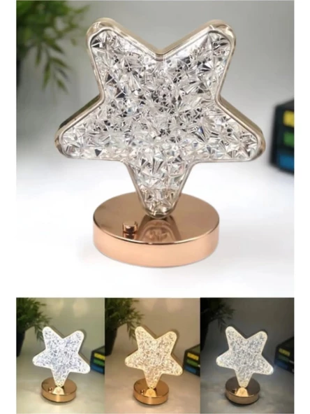 Dekoratif Yıldız Masa Lambası Crystal Star USB Şarjlı 3 Modlu Ambiyans LED Gece Lambası B43 - 4