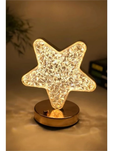 Dekoratif Yıldız Masa Lambası Crystal Star USB Şarjlı 3 Modlu Ambiyans LED Gece Lambası B43