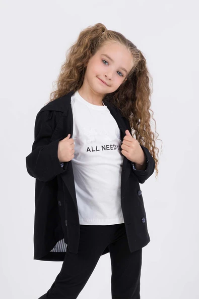 Çift Cepli Su Geçirmez Kız Çocuk Trençkot Yağmurluk - Resim 8