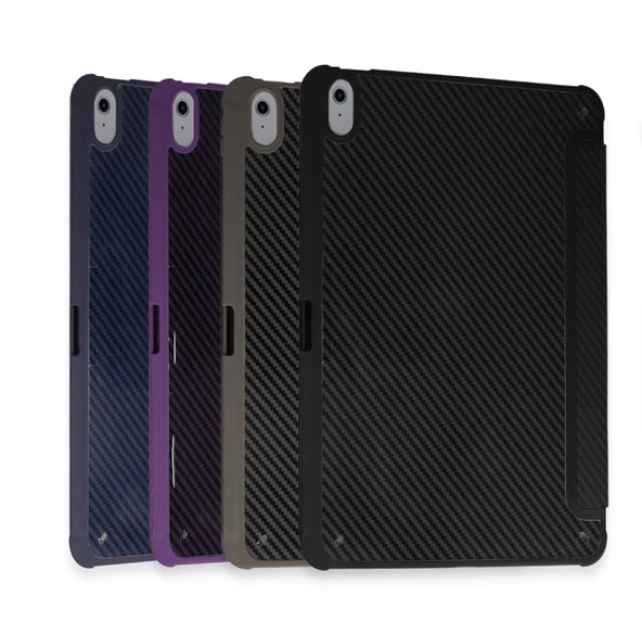 iPad Air 11 2024 Karbon Desenli Renkli Tri Folding Kalemlikli Tablet Kılıfı - 5