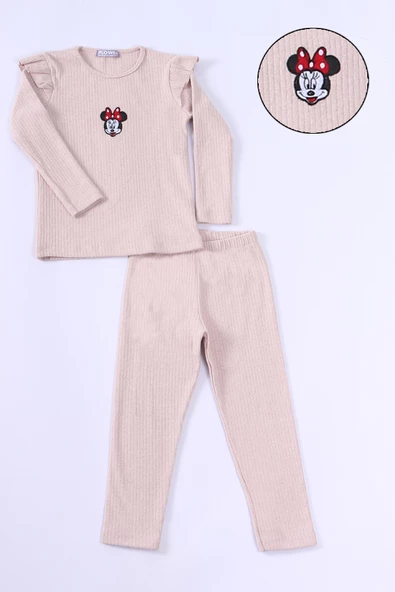 KIZ ÇOCUK TRİKO TAKIM KARAKTER NAKIŞLI KOLLARI FIRFIRLI E25 ürün görseli