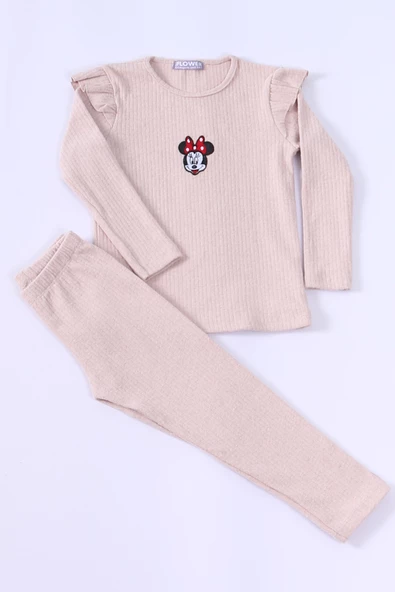 KIZ ÇOCUK TRİKO TAKIM KARAKTER NAKIŞLI KOLLARI FIRFIRLI E25 - Resim 3