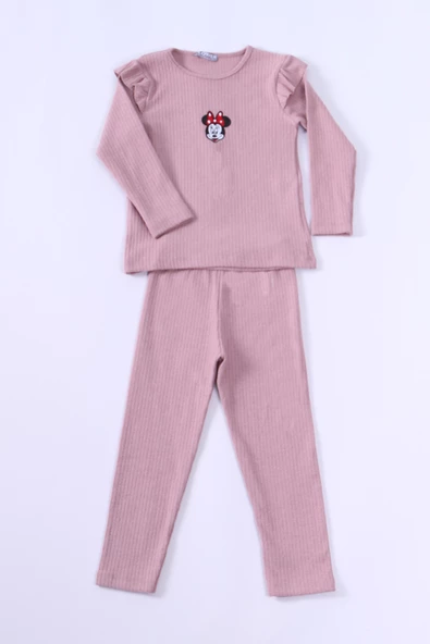 KIZ ÇOCUK TRİKO TAKIM KARAKTER NAKIŞLI KOLLARI FIRFIRLI E25 - Resim 9