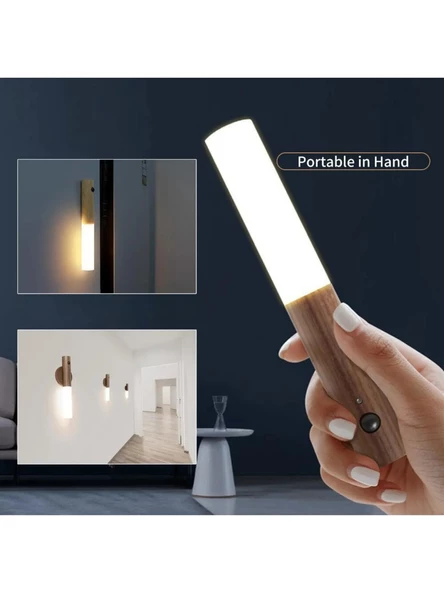 Modern Sensörlü USB Şarjlı Mıknatıslı Taşınabilir Duvar Aplik Masa Lambası Ahşap Görünümlü Gün Işığı B84 - 3