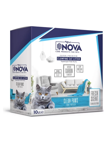 Nova Ferahlatıcı Koku ( Temiz Patiler) Premium Kedi Kumu 10LT