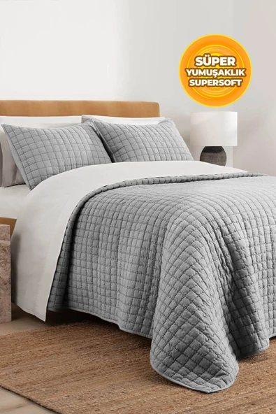 Joy Pamuklu Yatak Örtüsü Seti Çift Kişilik 3 Parça Elyaf Dolgulu Yumuşak Günlük Yıkanabilir - 6
