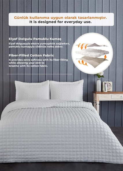Joy Pamuklu Yatak Örtüsü Seti Çift Kişilik 3 Parça Elyaf Dolgulu Yumuşak Günlük Yıkanabilir - 24