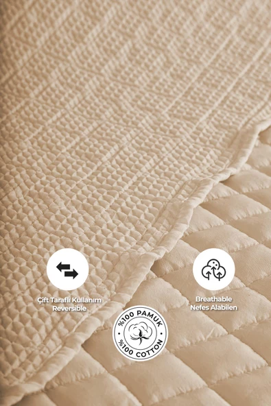 Joy Pamuklu Yatak Örtüsü Seti Çift Kişilik 3 Parça Elyaf Dolgulu Yumuşak Günlük Yıkanabilir - 16