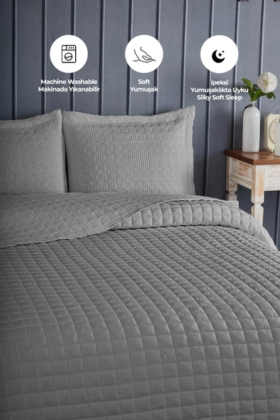 Joy Pamuklu Yatak Örtüsü Seti Çift Kişilik 3 Parça Elyaf Dolgulu Yumuşak Günlük Yıkanabilir - 20