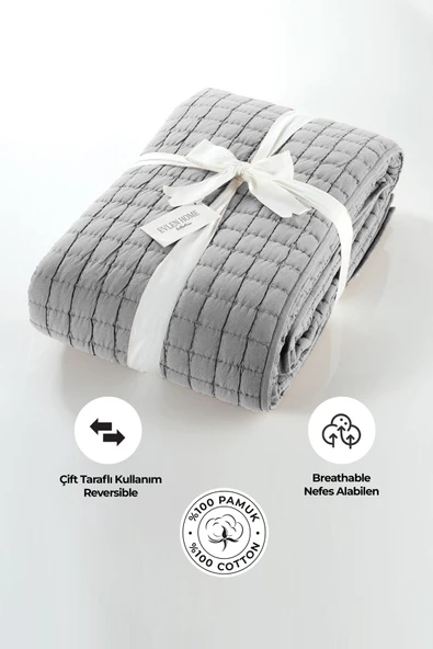 Joy Pamuklu Yatak Örtüsü Seti Çift Kişilik 3 Parça Elyaf Dolgulu Yumuşak Günlük Yıkanabilir - 7