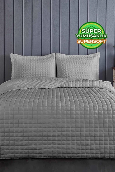 Joy Pamuklu Yatak Örtüsü Seti Çift Kişilik 3 Parça Elyaf Dolgulu Yumuşak Günlük Yıkanabilir - 18