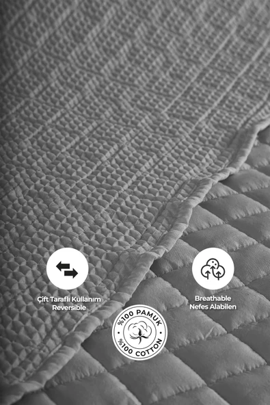 Joy Pamuklu Yatak Örtüsü Seti Çift Kişilik 3 Parça Elyaf Dolgulu Yumuşak Günlük Yıkanabilir - 21