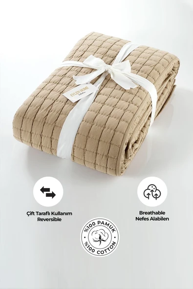 Joy Pamuklu Yatak Örtüsü Seti Çift Kişilik 3 Parça Elyaf Dolgulu Yumuşak Günlük Yıkanabilir - 2