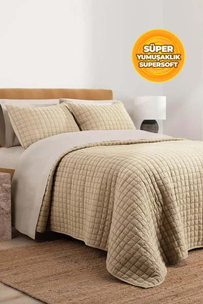 Joy Pamuklu Yatak Örtüsü Seti Çift Kişilik 3 Parça Elyaf Dolgulu Yumuşak Günlük Yıkanabilir