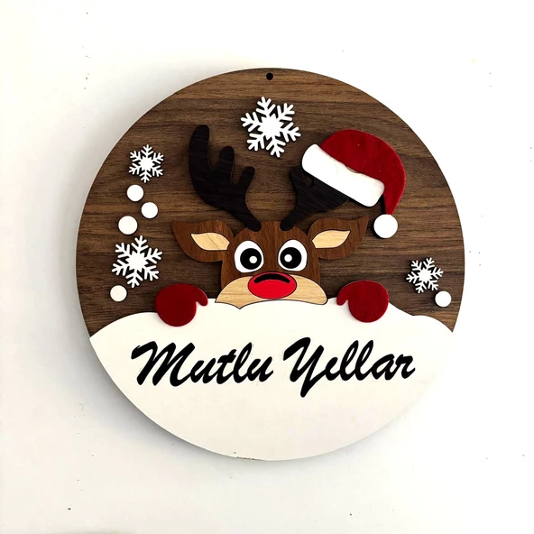 Yılbaşı - Yeni Yıl Kapı Süsü, Christmas - Noel Ev Duvar Dekorasyon süsü, Ahşap Mdf Keçe 30cm - 3