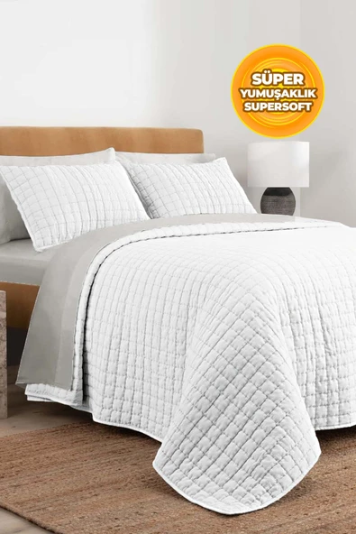Joy Pamuklu Yatak Örtüsü Seti Çift Kişilik 3 Parça Elyaf Dolgulu Yumuşak Günlük Yıkanabilir - 8