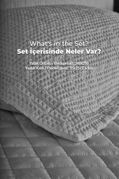Joy Pamuklu Yatak Örtüsü Seti Çift Kişilik 3 Parça Elyaf Dolgulu Yumuşak Günlük Yıkanabilir - 22