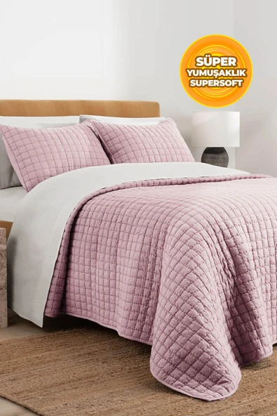 Joy Pamuklu Yatak Örtüsü Seti Çift Kişilik 3 Parça Elyaf Dolgulu Yumuşak Günlük Yıkanabilir - 10