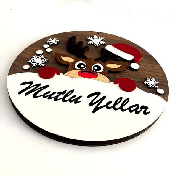 Yılbaşı - Yeni Yıl Kapı Süsü, Christmas - Noel Ev Duvar Dekorasyon süsü, Ahşap Mdf Keçe 30cm - 4