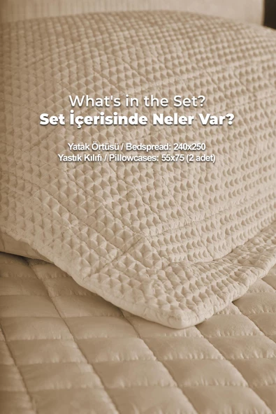 Joy Pamuklu Yatak Örtüsü Seti Çift Kişilik 3 Parça Elyaf Dolgulu Yumuşak Günlük Yıkanabilir - 17