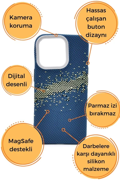 iPhone 14 Uyumlu Dijital Desenli MagSafe Şarj Özellikli Silikon Kapak Kılıf - Resim 6