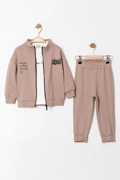 Uzun Kol Fermuarlı Diyagonal 3 Parça Erkek Çocuk Eşofman Takımı - 2