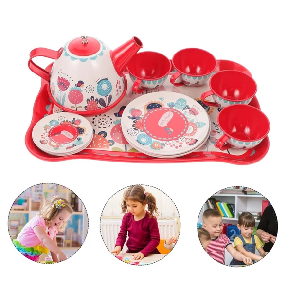 Toysan Metal Desenli Tepsili Çay Seti 966-D16, Minik Kız Çocukları İçin Evcilik Seti - 2