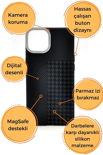 iPhone 13 Uyumlu Dijital Desenli MagSafe Şarj Özellikli Silikon Kapak Kılıf - Resim 6