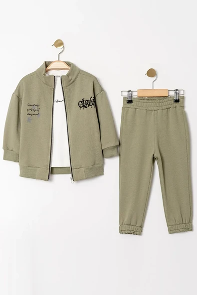 Uzun Kol Fermuarlı Diyagonal 3 Parça Erkek Çocuk Eşofman Takımı - 6