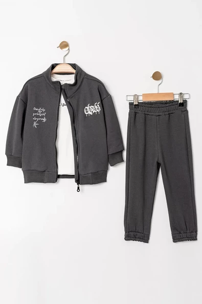 Uzun Kol Fermuarlı Diyagonal 3 Parça Erkek Çocuk Eşofman Takımı - 11