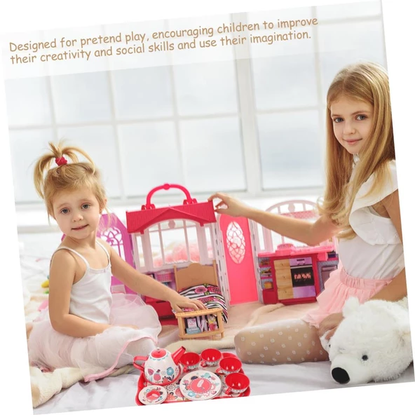 Toysan Metal Desenli Tepsili Çay Seti 966-D16, Minik Kız Çocukları İçin Evcilik Seti - 3