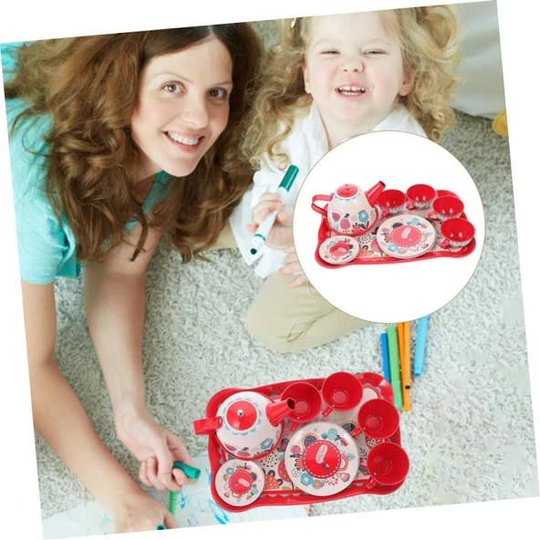 Toysan Metal Desenli Tepsili Çay Seti 966-D16, Minik Kız Çocukları İçin Evcilik Seti - 5