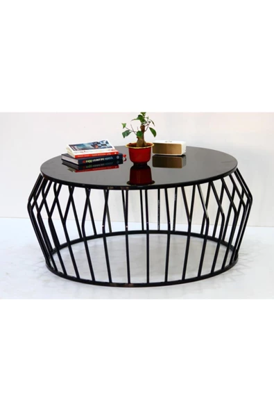 Onurdesign Metal Yuvarlak Elips Orta Sehpa Siyah Crom Nikel Kırılmaz Sehpa - 2