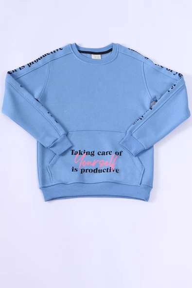 KIZ ÇOCUK 3 İPLİK SWEAT KANGURU CEPLİ BASKILI C24 ürün görseli