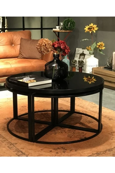 Onurdesign Sosa Metal Yuvarlak Siyah Camlı Orta Sehpa 4 1 - Resim 4