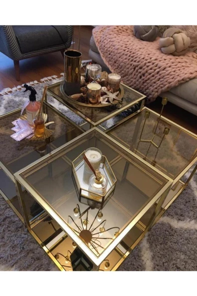 Onurdesign Roma Metal Gold Kaplama Bronz Aynalı Orta Sehpa - 3