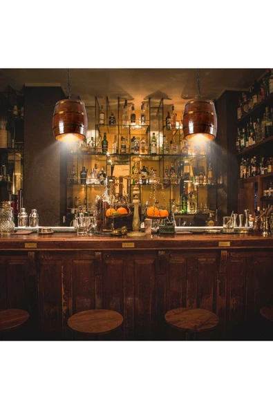 Onurdesign Rustik Retro Ofis Cafe Restorant Ahşap Fıçı Avize - 4