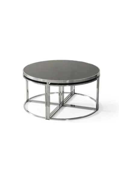 Onurdesign Sosa Metal Crom Füme Aynalı Yuvarlak Orta Sehpa 4+1 - 3