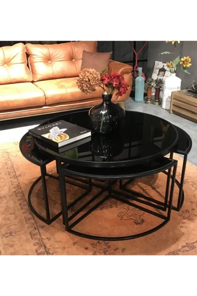 Onurdesign Sosa Metal Yuvarlak Siyah Camlı Orta Sehpa 4 1 ürün görseli 1
