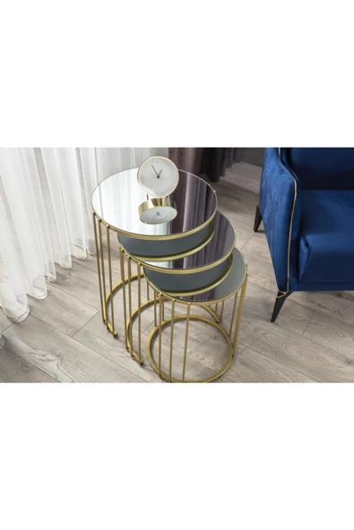 Onurdesign Napoli Gold Metal Ayak Üst Cam Ayna Zigon Sehpa - 2