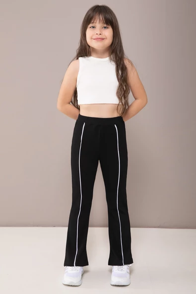 Siyah Önü Biyeli İspanyol Paça Kız Çocuk Tayt 19843 - 2