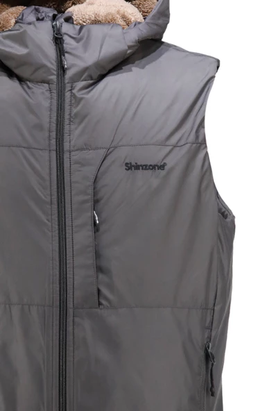 Erkek Kapişonlu Kürklü Gri Yelek - 2