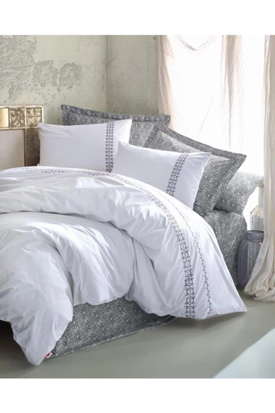 Cottonbox Majestic Seri Çift Kişilik Nevresim Takımı Paola Gri