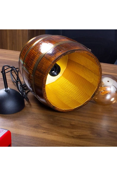 Onurdesign Rustik Retro Ofis Cafe Restorant Ahşap Fıçı Avize - 6