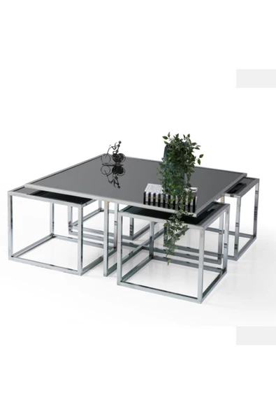 Onurdesign Kante Metal Crom Kaplama Füme Aynalı Orta Sehpa 4+1 - 2