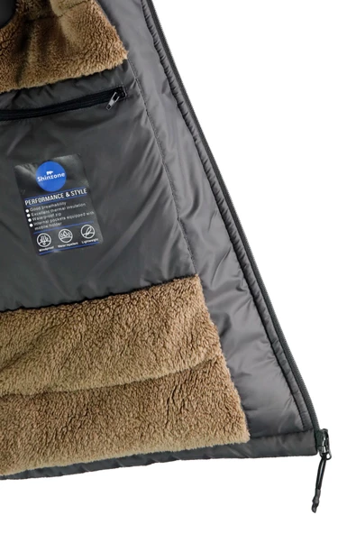 Erkek Kapişonlu Kürklü Gri Yelek - 4